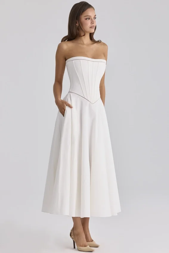 Gina White Cotton Strapless Maxi Dress Gina White Cotton Strapless Maxi Dress