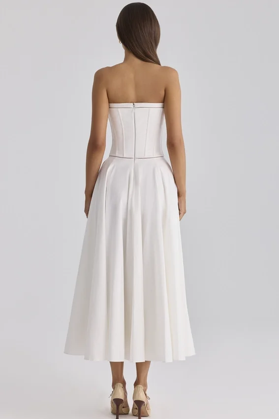 Gina White Cotton Strapless Maxi Dress Gina White Cotton Strapless Maxi Dress