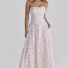 Gina White Rose Print Strapless Cotton Maxi Dress Gina White Rose Print Strapless Cotton Maxi Dress