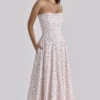 Gina White Rose Print Strapless Cotton Maxi Dress Gina White Rose Print Strapless Cotton Maxi Dress