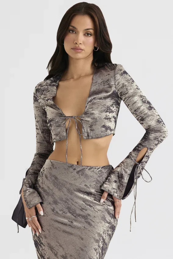 Giulia Pewter Shimmer Velvet Satin Top Giulia Pewter Shimmer Velvet Satin Top