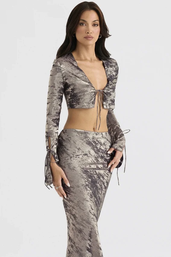 Giulia Pewter Shimmer Velvet Satin Top Giulia Pewter Shimmer Velvet Satin Top