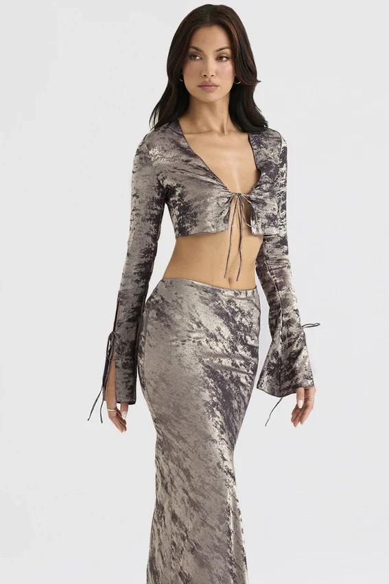Giulia Pewter Shimmer Velvet Satin Top Giulia Pewter Shimmer Velvet Satin Top