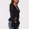 Goya Black Ruffled Sleeve Blouse