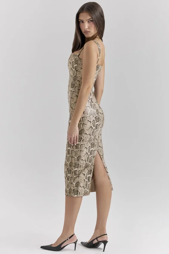 Gracie Snakeskin Print Vegan Leather Midi Dress Gracie Snakeskin Print Vegan Leather Midi Dress