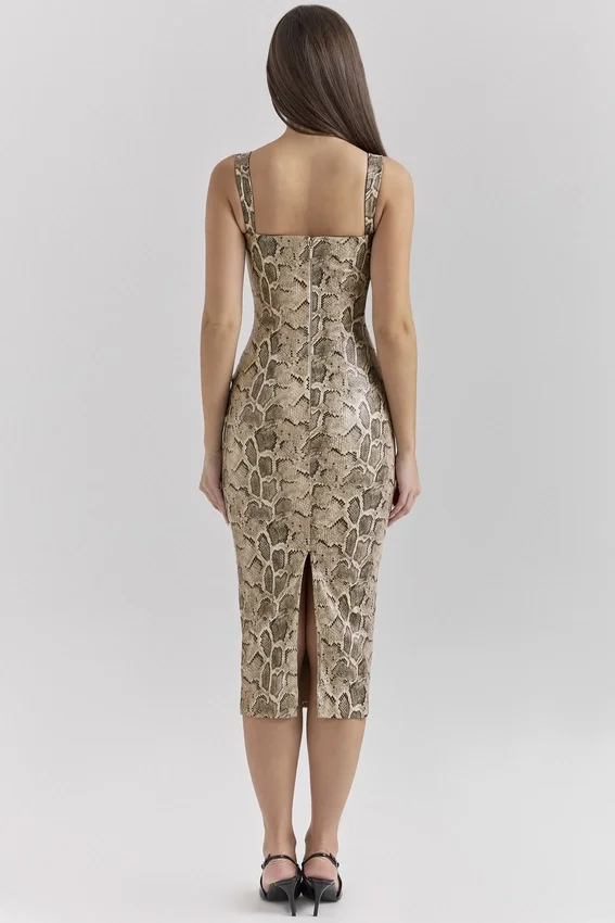 Gracie Snakeskin Print Vegan Leather Midi Dress Gracie Snakeskin Print Vegan Leather Midi Dress
