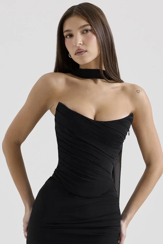 Hallie Black Strapless Corset with Neck Scarf Hallie Black Strapless Corset with Neck Scarf