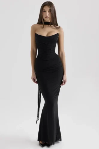 Cassidy Black Mesh Maxi Skirt with Fluted Hem Cassidy Black Mesh Maxi Skirt with Fluted Hem