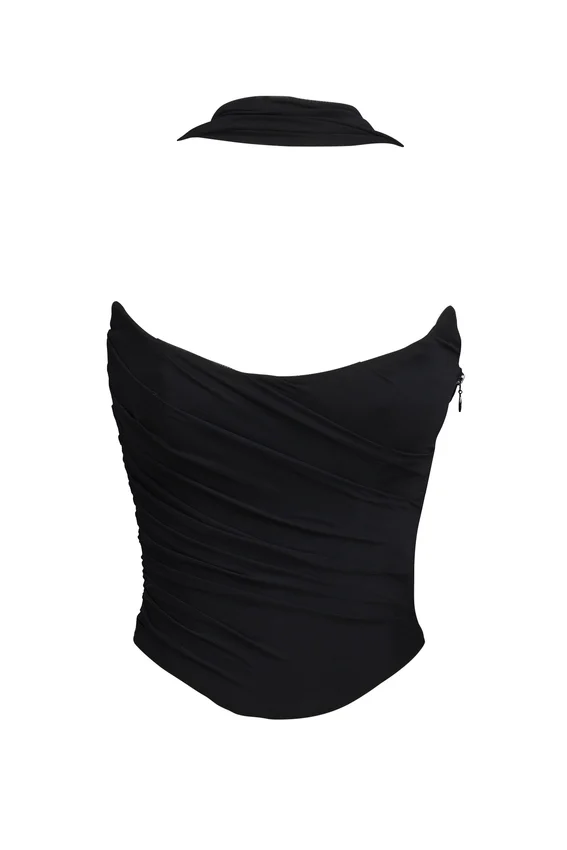 Hallie Black Strapless Corset with Neck Scarf Hallie Black Strapless Corset with Neck Scarf