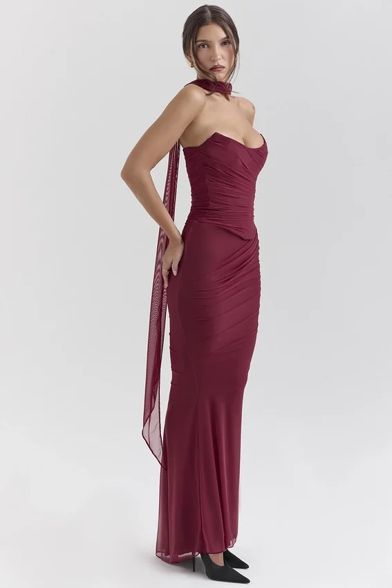Hallie Cabernet Strapless Corset with Neck Scarf Hallie Cabernet Strapless Corset with Neck Scarf