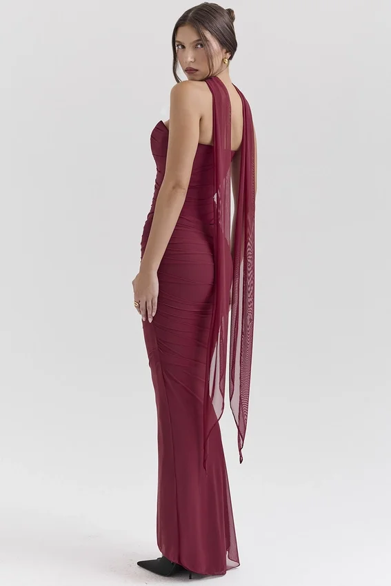 Hallie Cabernet Strapless Corset with Neck Scarf Hallie Cabernet Strapless Corset with Neck Scarf