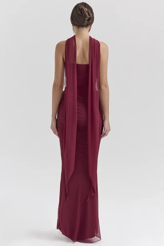 Hallie Cabernet Strapless Corset with Neck Scarf Hallie Cabernet Strapless Corset with Neck Scarf