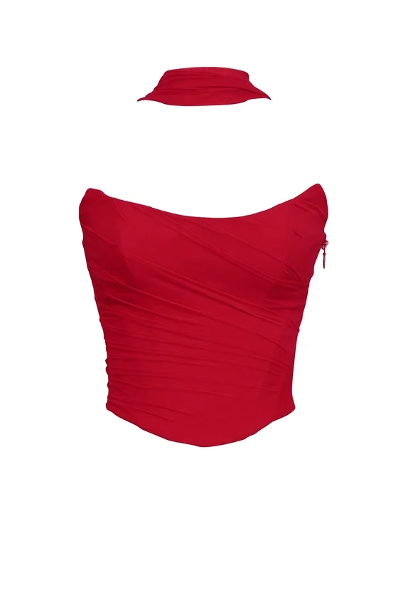 Hallie Holly Red Strapless Corset Top with Detachable Neck Scarf Hallie Holly Red Strapless Corset Top with Detachable Neck Scarf