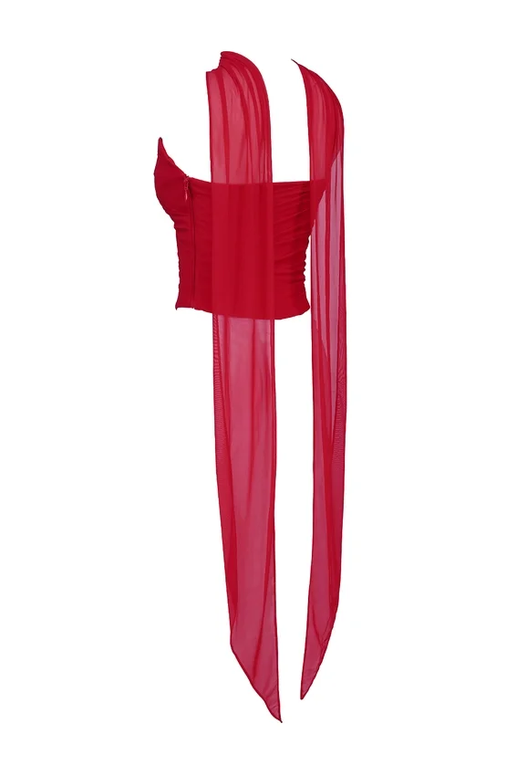 Hallie Holly Red Strapless Corset Top with Detachable Neck Scarf Hallie Holly Red Strapless Corset Top with Detachable Neck Scarf