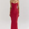 Cassidy Holly Red Mesh Maxi Skirt with Fluted Hem