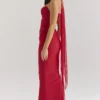 Cassidy Holly Red Mesh Maxi Skirt with Fluted Hem