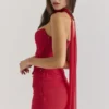 Hallie Holly Red Strapless Corset Top with Detachable Neck Scarf Hallie Holly Red Strapless Corset Top with Detachable Neck Scarf