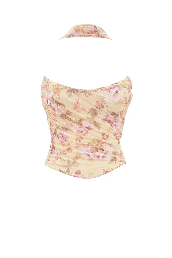 Hallie Honeyflower Print Strapless Corset With Neck Scarf Hallie Honeyflower Print Strapless Corset With Neck Scarf