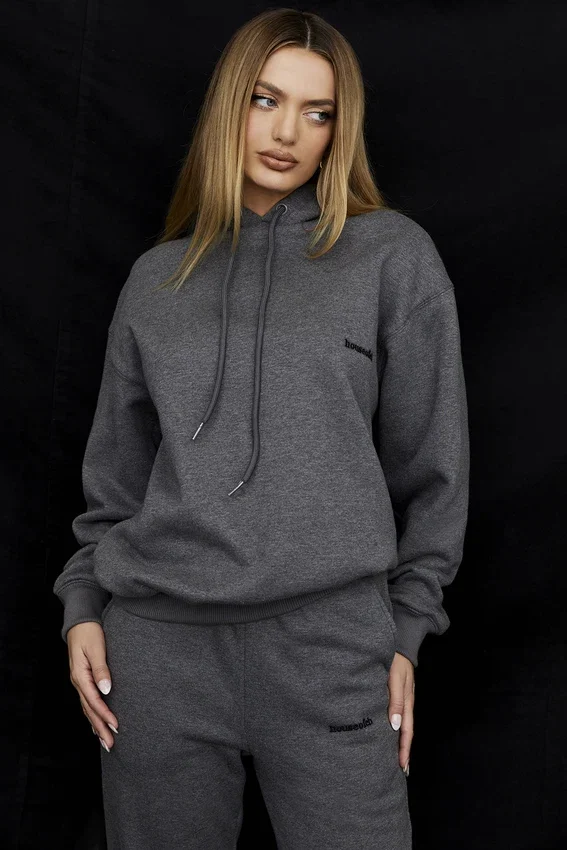 Halo Dark Grey Cotton Fleece-Back Oversized Hoodie Halo Dark Grey Cotton Fleece-Back Oversized Hoodie