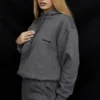 Halo Dark Grey Cotton Fleece-Back Oversized Hoodie Halo Dark Grey Cotton Fleece-Back Oversized Hoodie