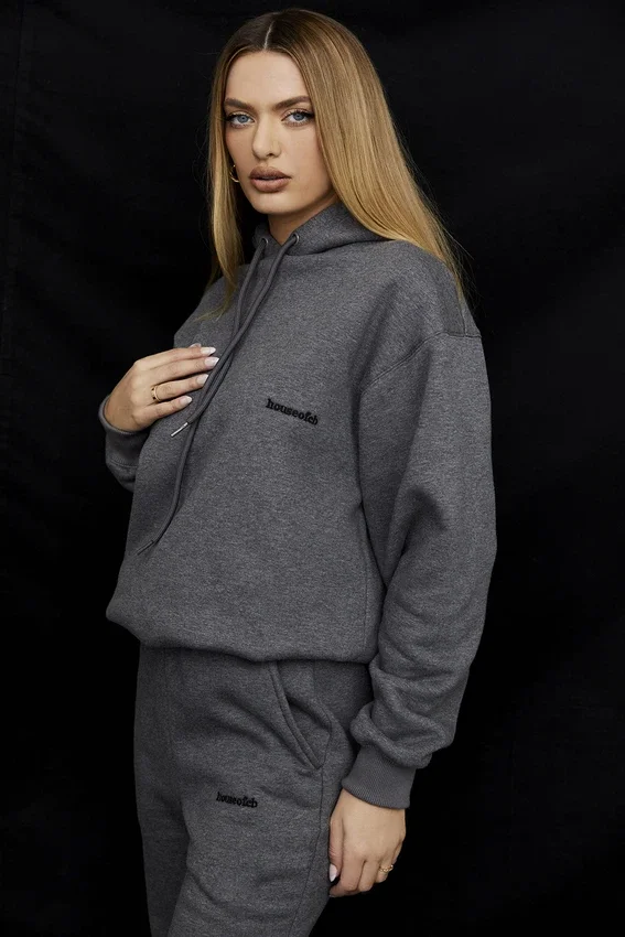 Halo Dark Grey Cotton Fleece-Back Oversized Hoodie Halo Dark Grey Cotton Fleece-Back Oversized Hoodie