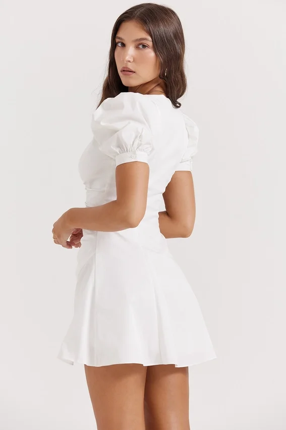 Hameda White Puff Sleeve Mini Dress Hameda White Puff Sleeve Mini Dress