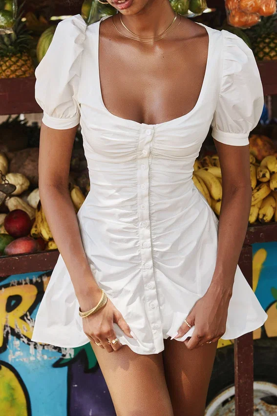 Hameda White Puff Sleeve Mini Dress Hameda White Puff Sleeve Mini Dress
