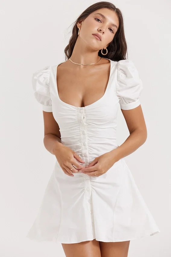Hameda White Puff Sleeve Mini Dress Hameda White Puff Sleeve Mini Dress