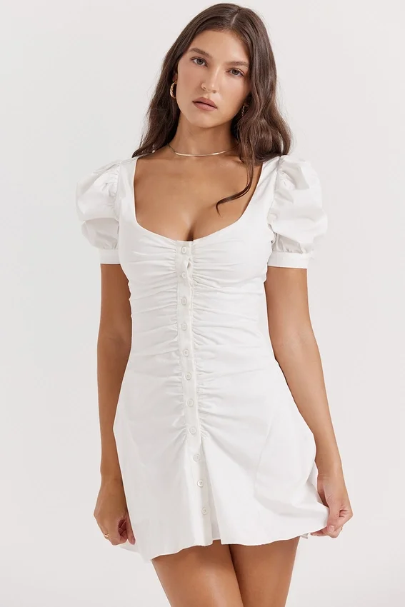 Hameda White Puff Sleeve Mini Dress Hameda White Puff Sleeve Mini Dress