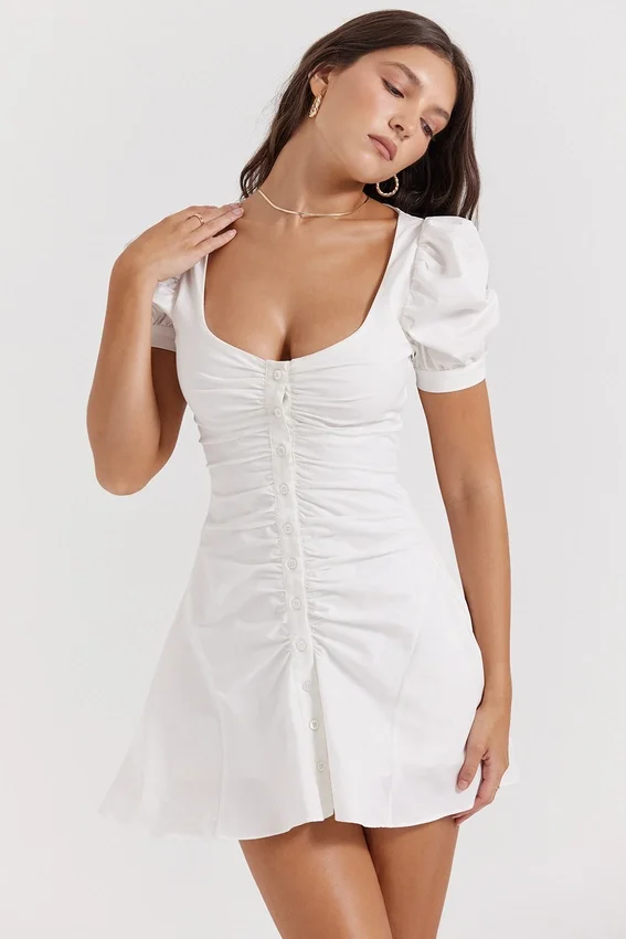 Hameda White Puff Sleeve Mini Dress Hameda White Puff Sleeve Mini Dress
