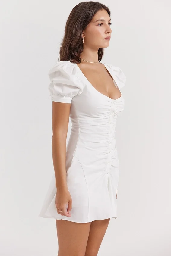 Hameda White Puff Sleeve Mini Dress Hameda White Puff Sleeve Mini Dress