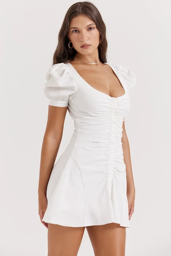 Hameda White Puff Sleeve Mini Dress Hameda White Puff Sleeve Mini Dress