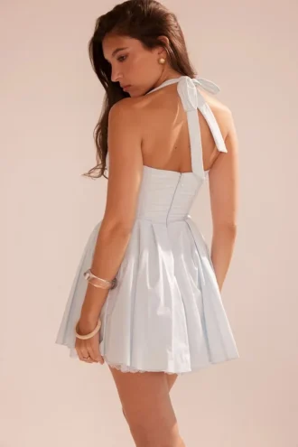 Harriet Bluebell Cotton Halter Mini Dress