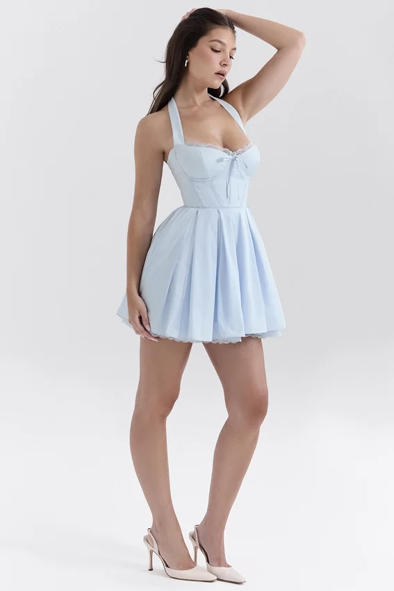 Harriet Bluebell Cotton Halter Mini Dress Harriet Bluebell Cotton Halter Mini Dress