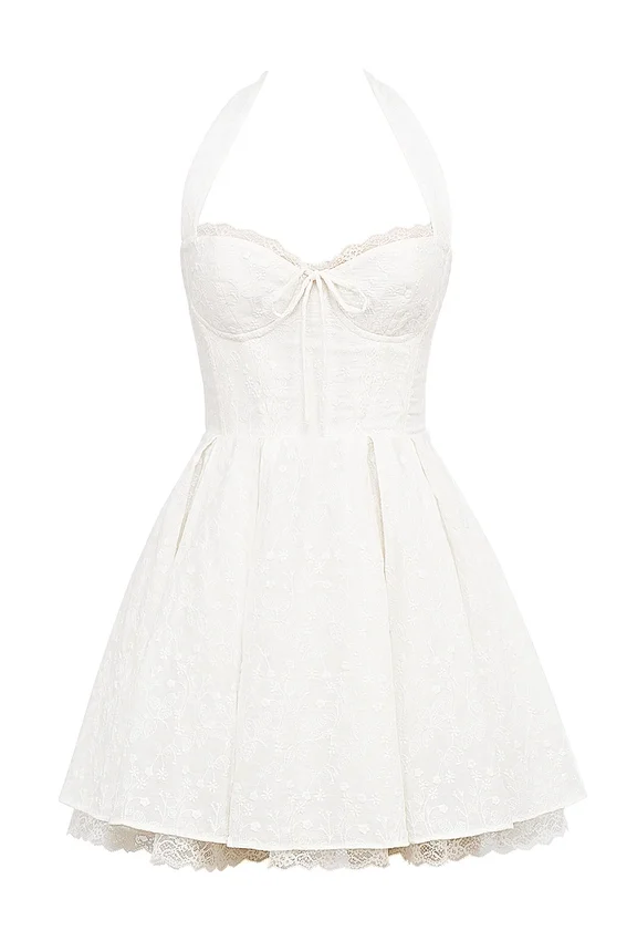 Harriet White Broderie Anglais Halter Mini Dress Harriet White Broderie Anglais Halter Mini Dress