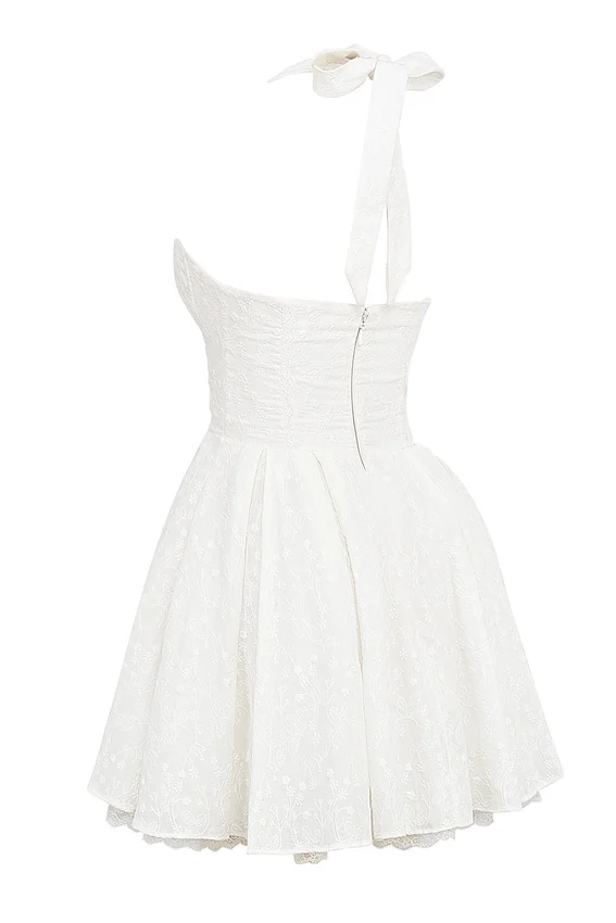 Harriet White Broderie Anglais Halter Mini Dress Harriet White Broderie Anglais Halter Mini Dress