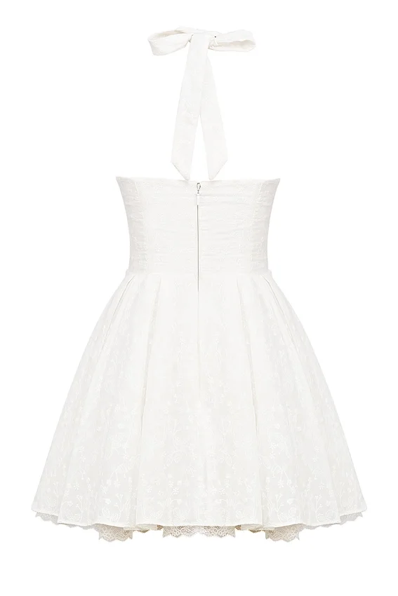 Harriet White Broderie Anglais Halter Mini Dress Harriet White Broderie Anglais Halter Mini Dress