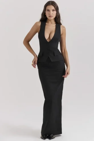Hart Black Twill Maxi Skirt
