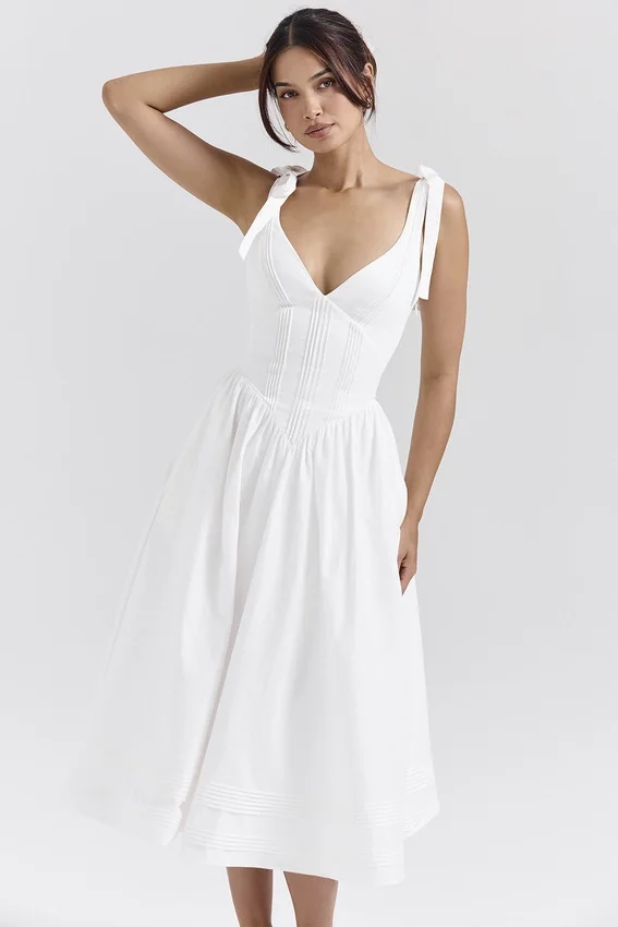 Hattie White Pin Tuck Cotton Midi Sundress Hattie White Pin Tuck Cotton Midi Sundress