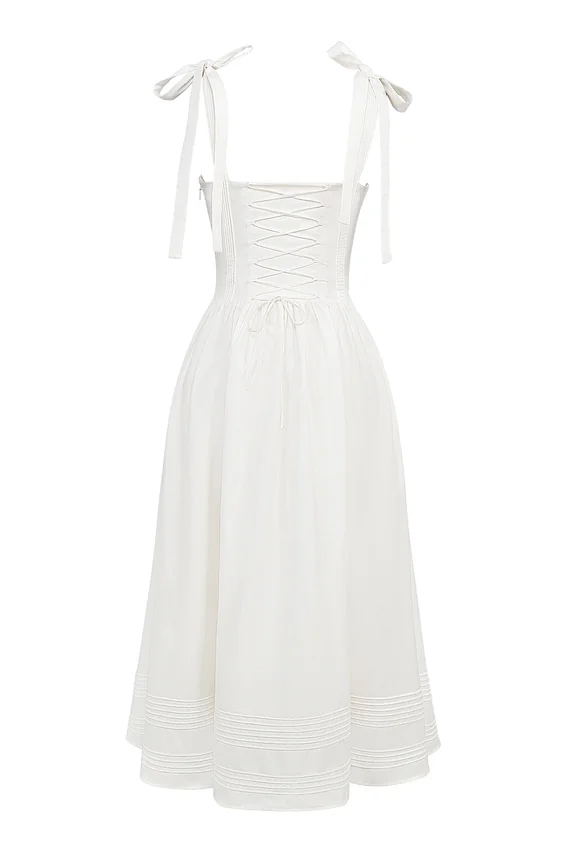 Hattie White Pin Tuck Cotton Midi Sundress Hattie White Pin Tuck Cotton Midi Sundress