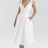 Hattie White Pin Tuck Cotton Midi Sundress Hattie White Pin Tuck Cotton Midi Sundress