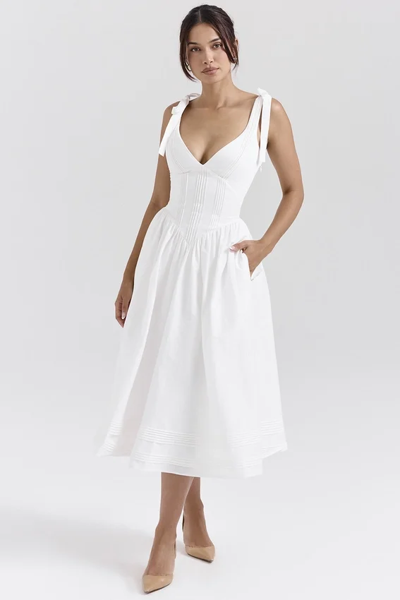 Hattie White Pin Tuck Cotton Midi Sundress Hattie White Pin Tuck Cotton Midi Sundress