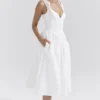 Hattie White Pin Tuck Cotton Midi Sundress Hattie White Pin Tuck Cotton Midi Sundress
