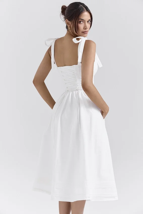 Hattie White Pin Tuck Cotton Midi Sundress Hattie White Pin Tuck Cotton Midi Sundress