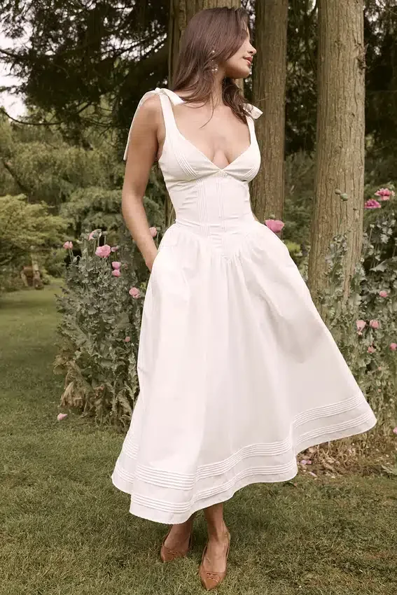Hattie White Pin Tuck Cotton Midi Sundress Hattie White Pin Tuck Cotton Midi Sundress