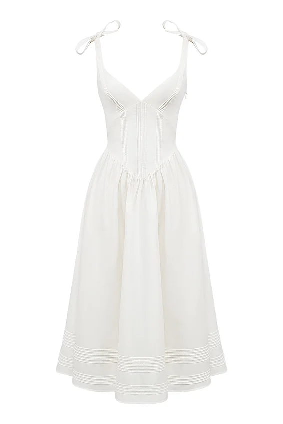 Hattie White Pin Tuck Cotton Midi Sundress Hattie White Pin Tuck Cotton Midi Sundress