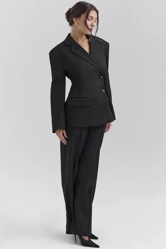 Hayden Black Wide Leg High Waist Tailored Trousers Hayden Black Wide Leg High Waist Tailored Trousers