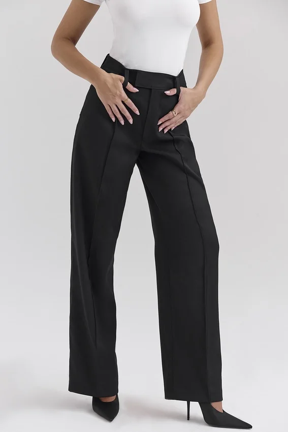 Hayden Black Wide Leg High Waist Tailored Trousers Hayden Black Wide Leg High Waist Tailored Trousers