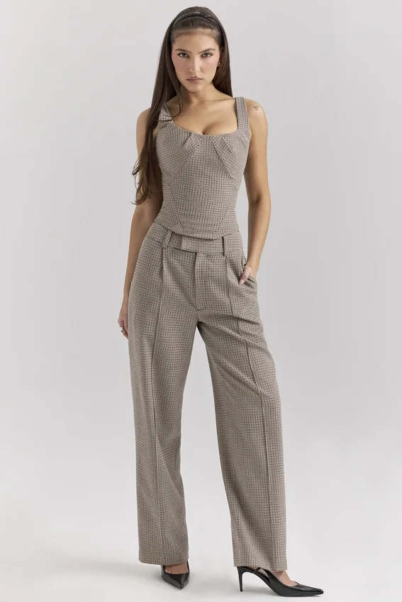 Hayden Brown Puppytooth Wide Leg High Waist Tailored Trousers Hayden Brown Puppytooth Wide Leg High Waist Tailored Trousers