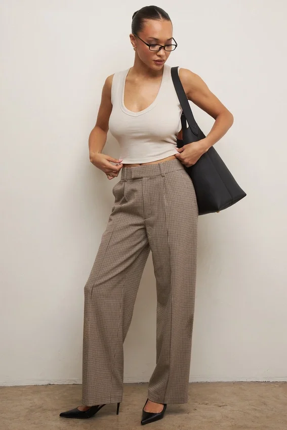 Hayden Brown Puppytooth Wide Leg High Waist Tailored Trousers Hayden Brown Puppytooth Wide Leg High Waist Tailored Trousers
